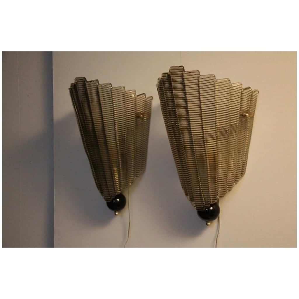 Pair of smoked textured Murano glass sconces 3