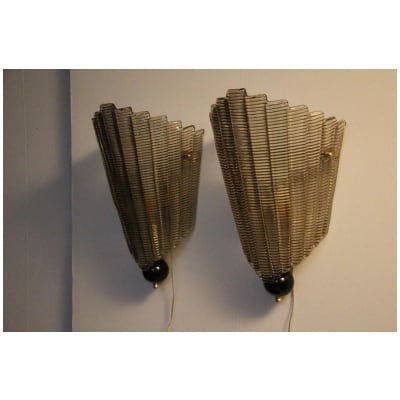 Pair of smoked textured Murano glass sconces