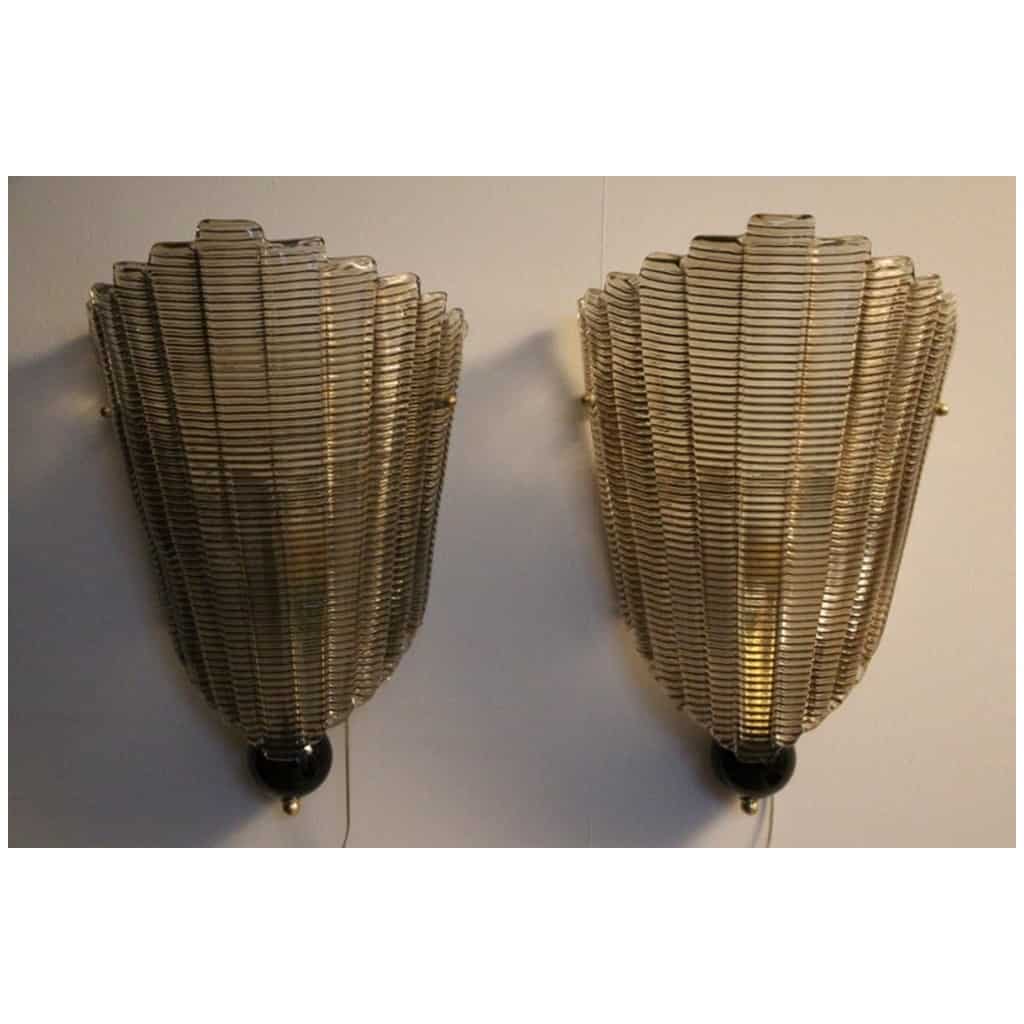 Pair of smoked textured Murano glass sconces 4