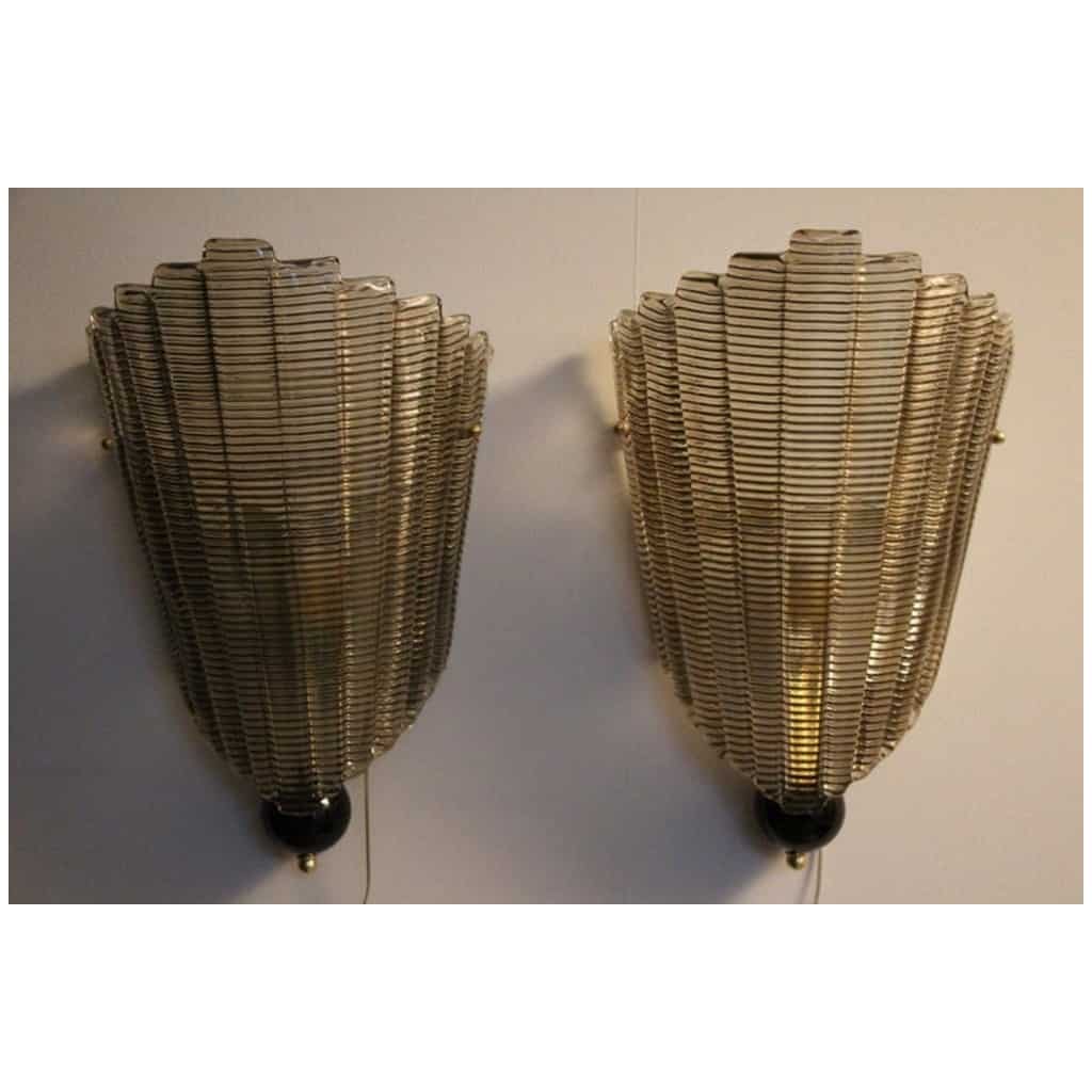 Pair of smoked textured Murano glass sconces 5