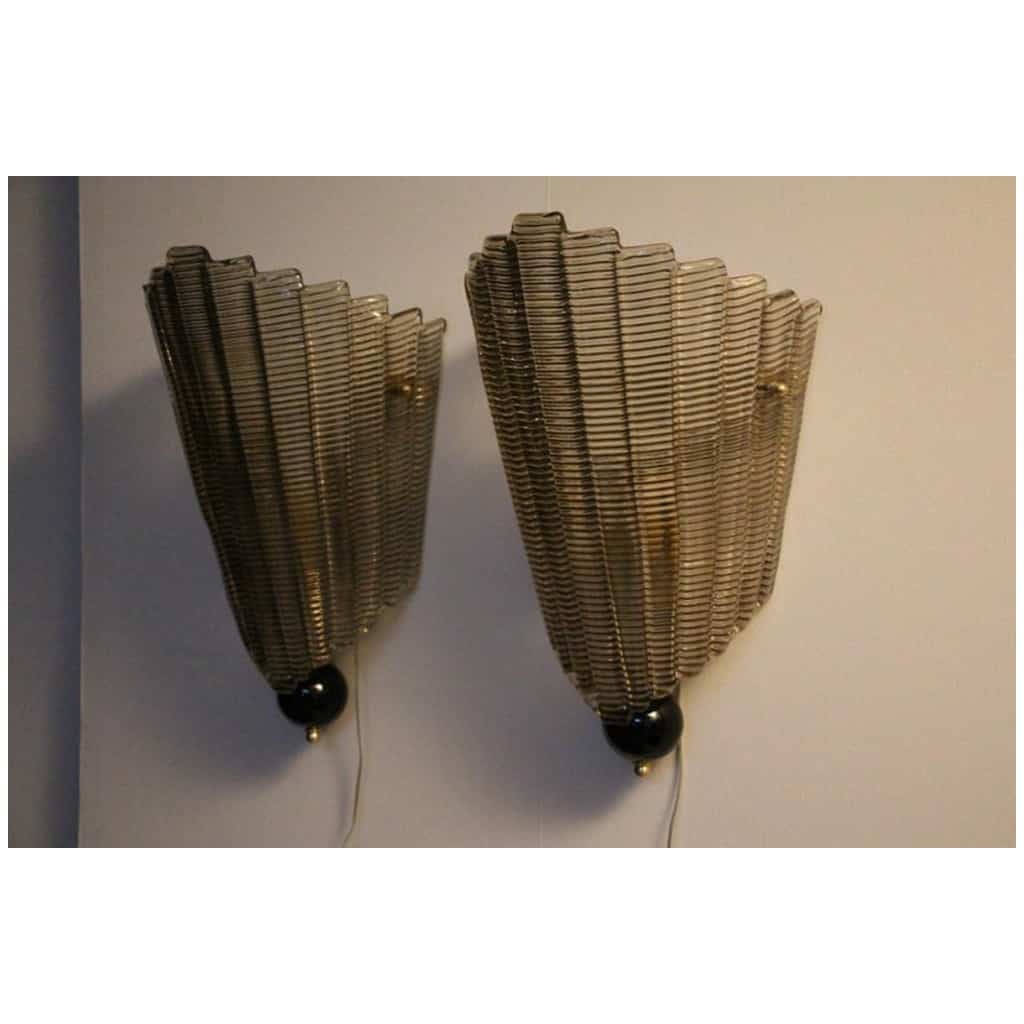 Pair of smoked textured Murano glass sconces 7