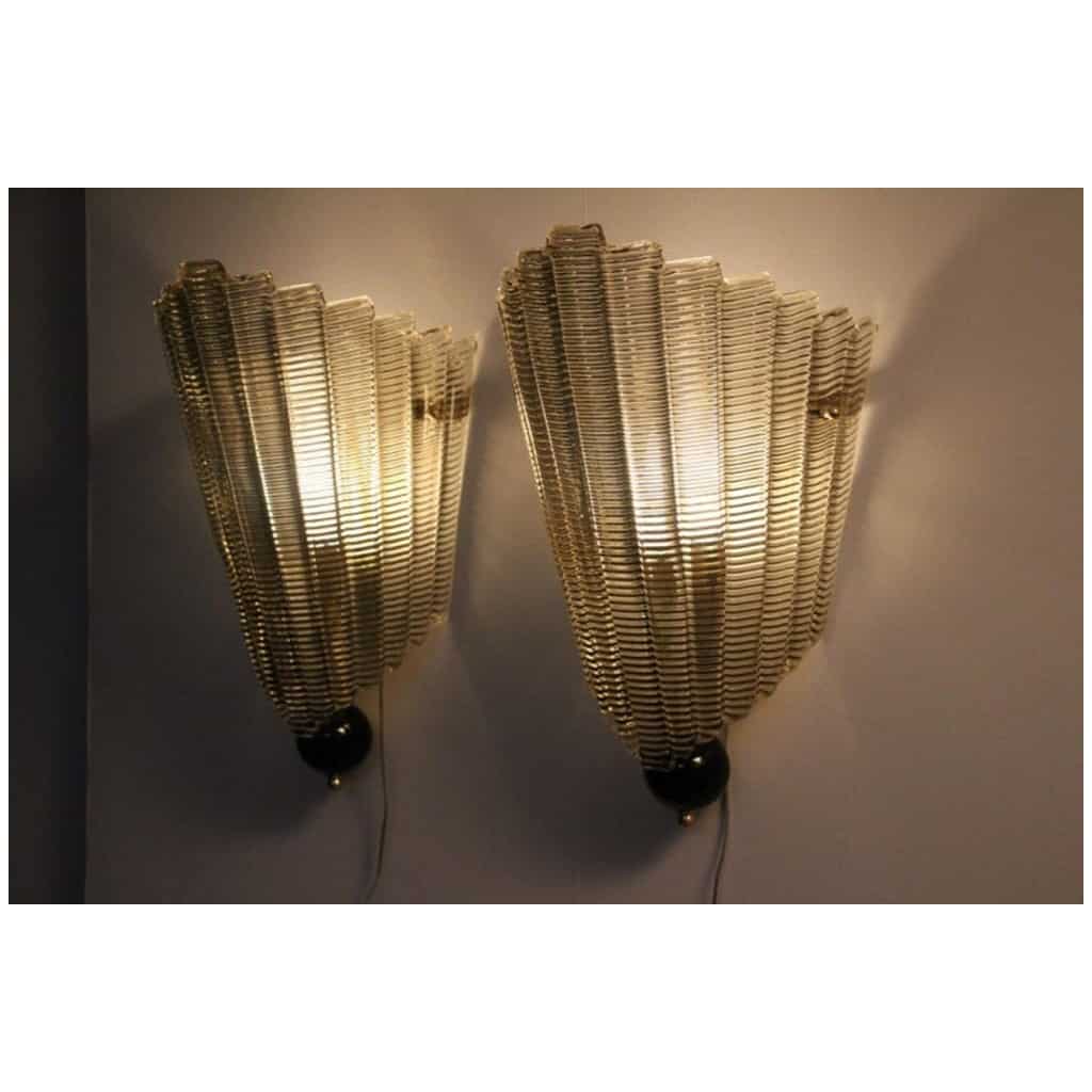 Pair of smoked textured Murano glass sconces 10