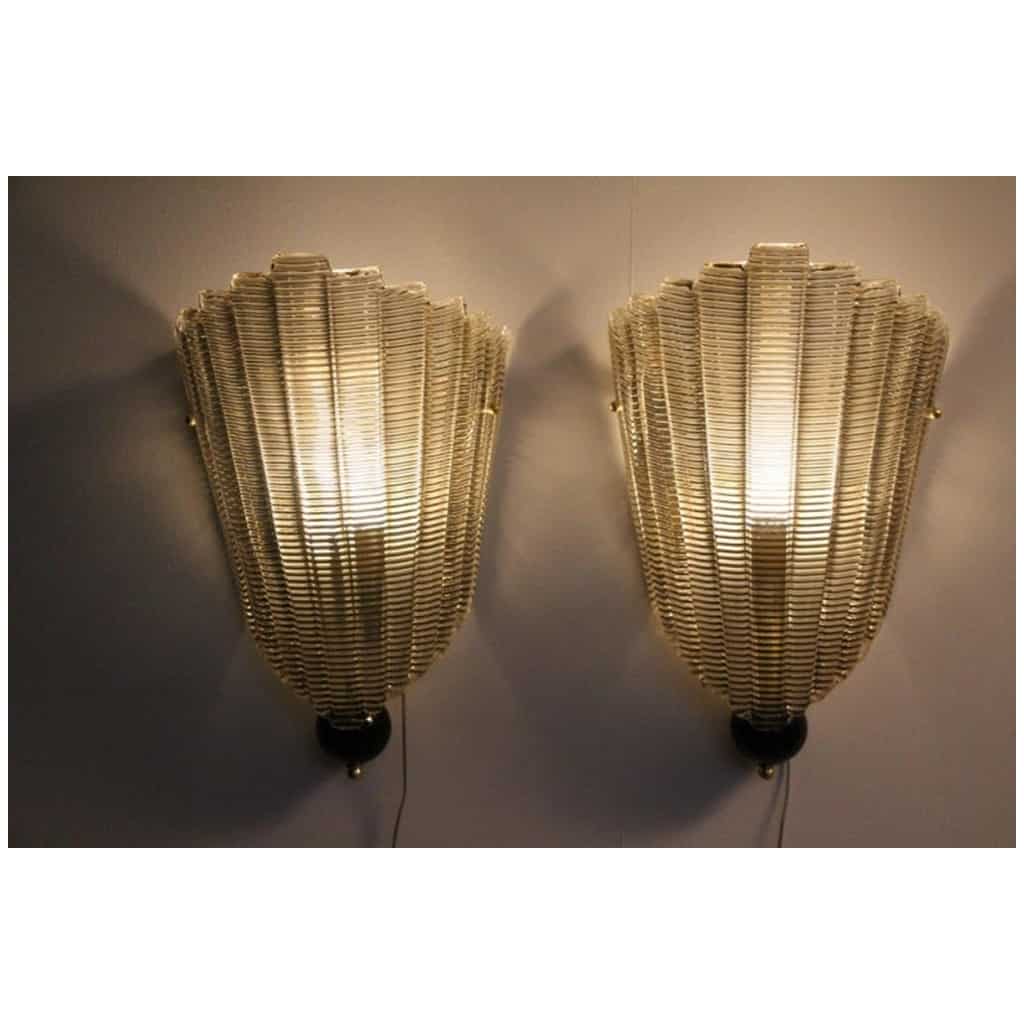 Pair of smoked textured Murano glass sconces 11