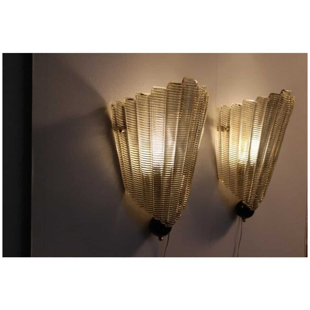 Pair of smoked textured Murano glass sconces 12