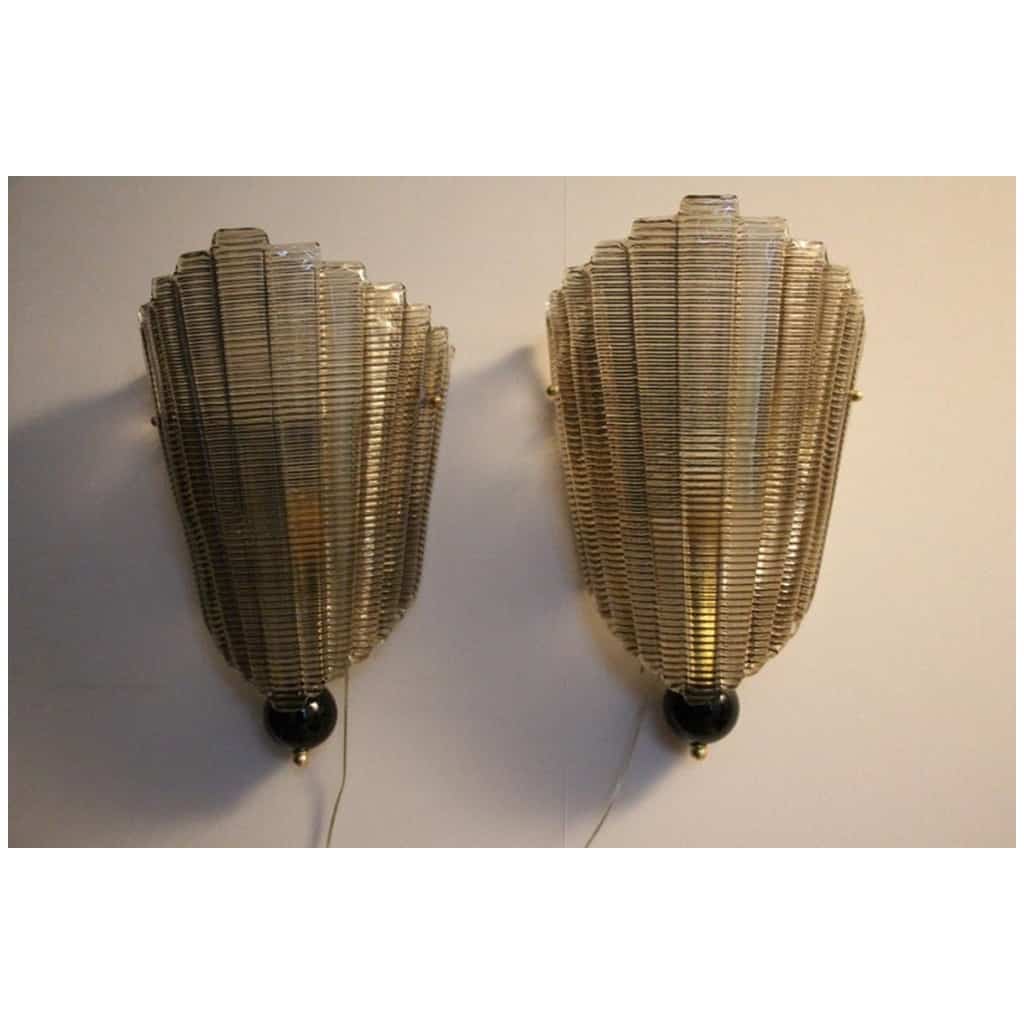 Pair of smoked textured Murano glass sconces 8