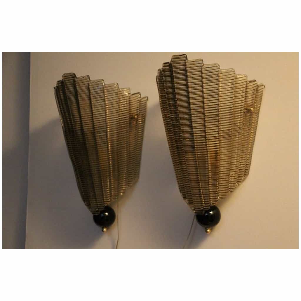 Pair of smoked textured Murano glass sconces 9