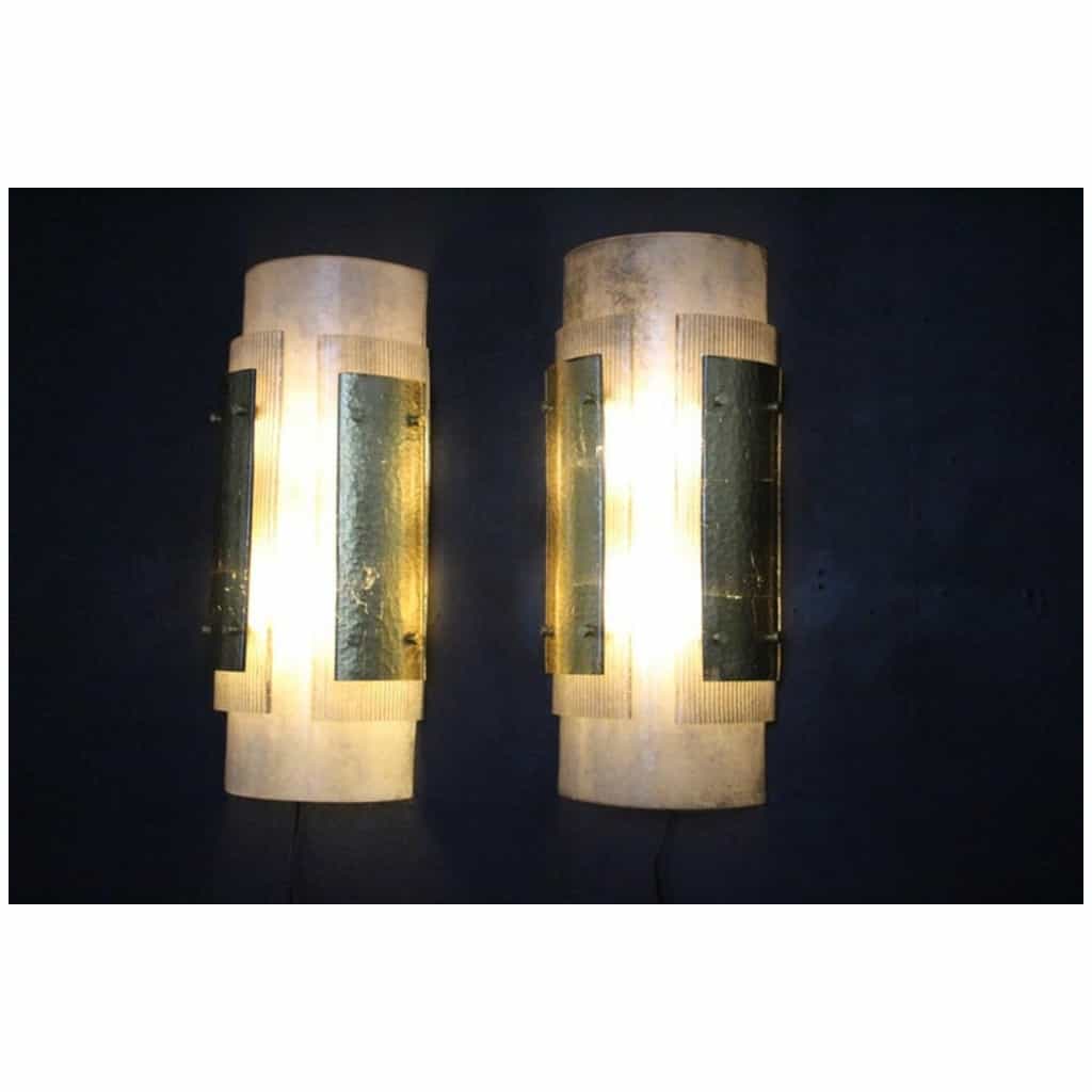 Pair of large modern wall lights in gray and gold Murano glass 7
