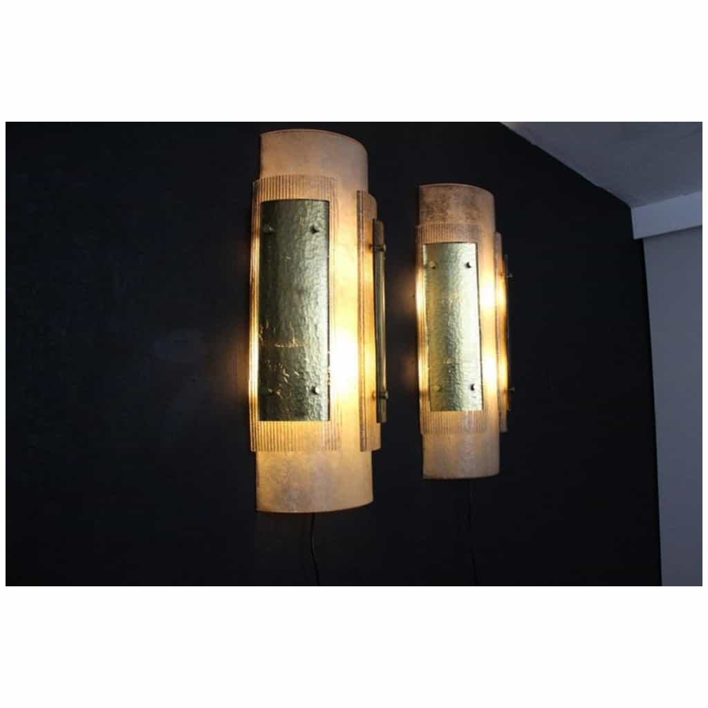 Pair of large modern wall lights in gray and gold Murano glass 8