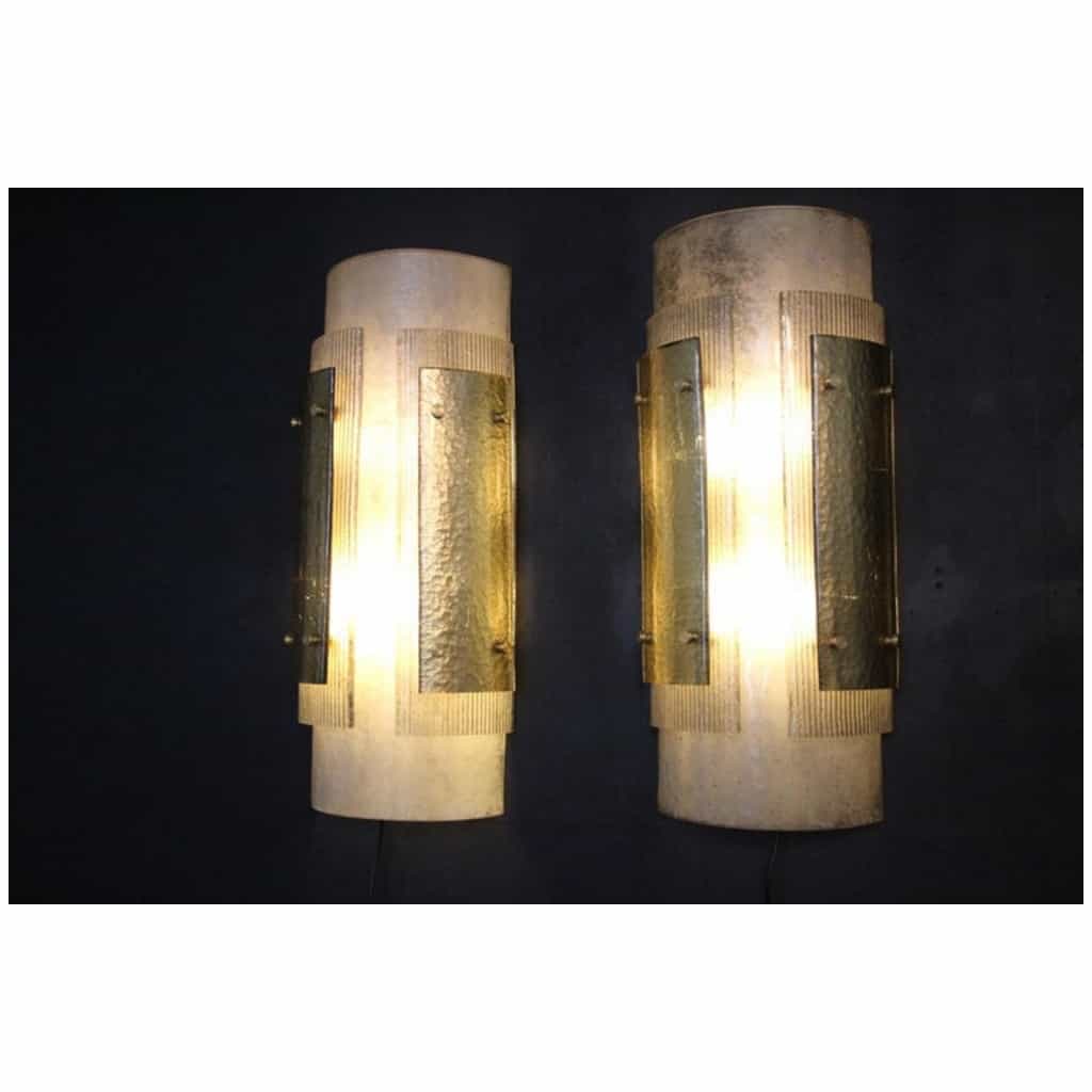 Pair of large modern wall lights in gray and gold Murano glass 10