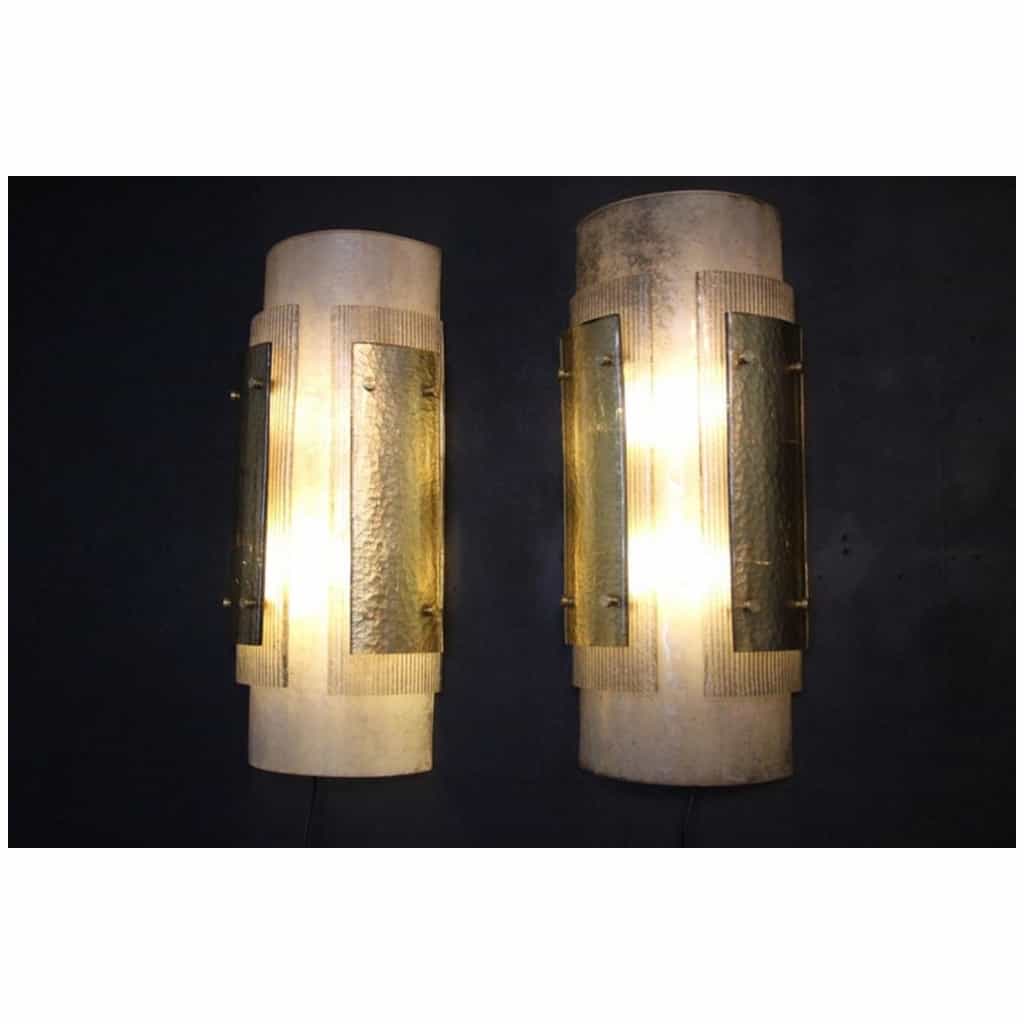 Pair of large modern wall lights in gray and gold Murano glass 11