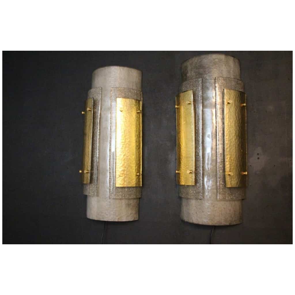Pair of large modern wall lights in gray and gold Murano glass 12