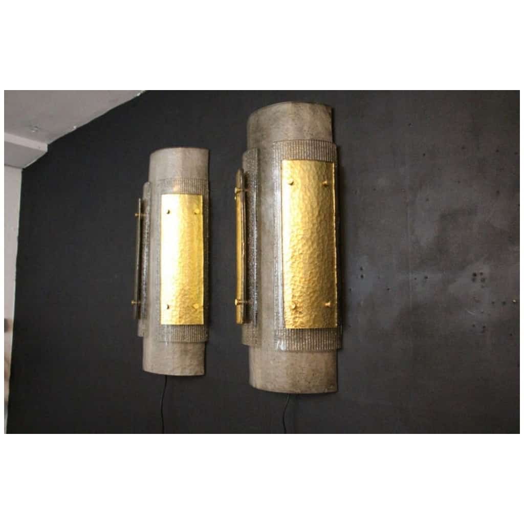 Pair of large modern wall lights in gray and gold Murano glass 13