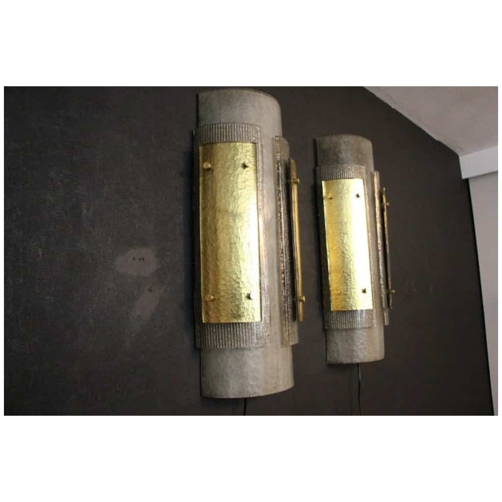 Pair of large modern wall lights in gray and gold Murano glass 14