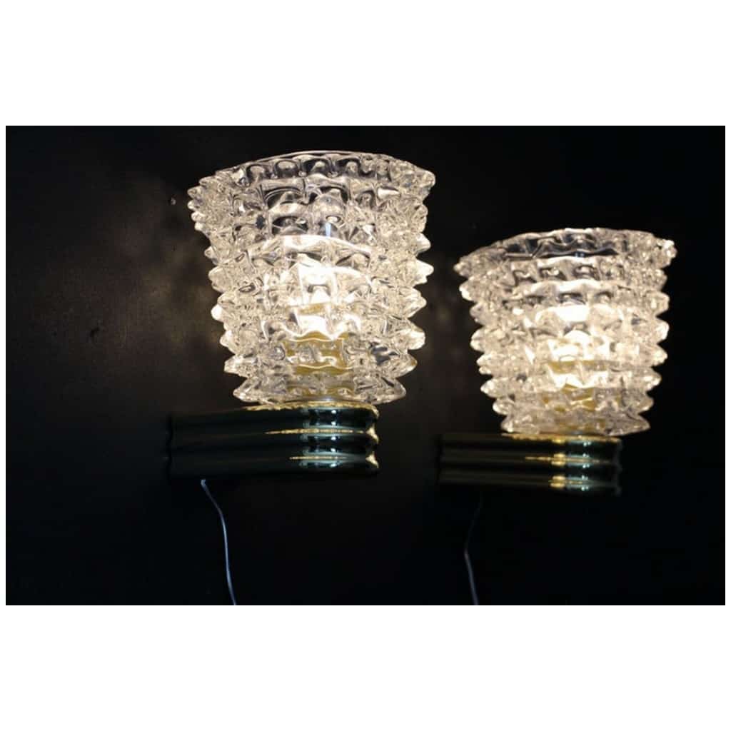 Pair of Rostrato crystal sconces in Murano glass in the style of Barovier and Toso 8
