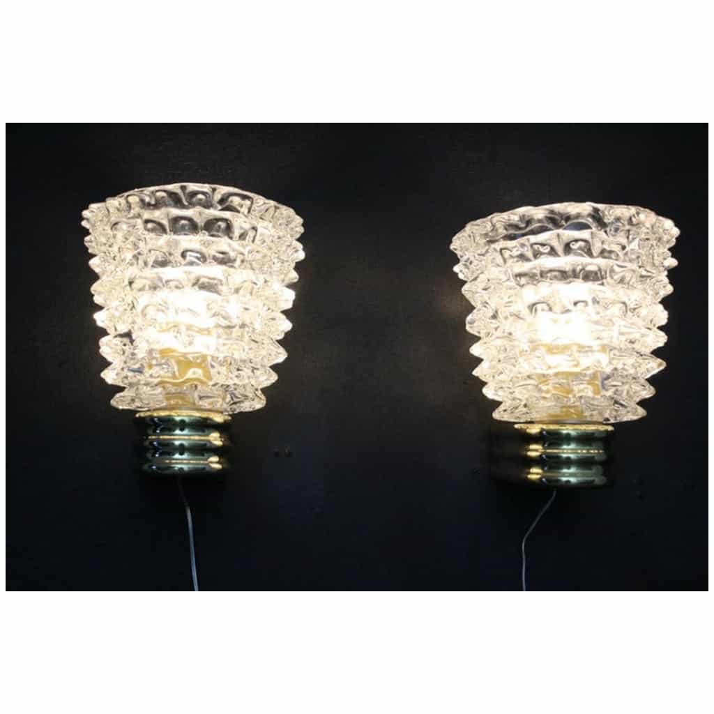 Pair of Rostrato crystal sconces in Murano glass in the style of Barovier and Toso 9
