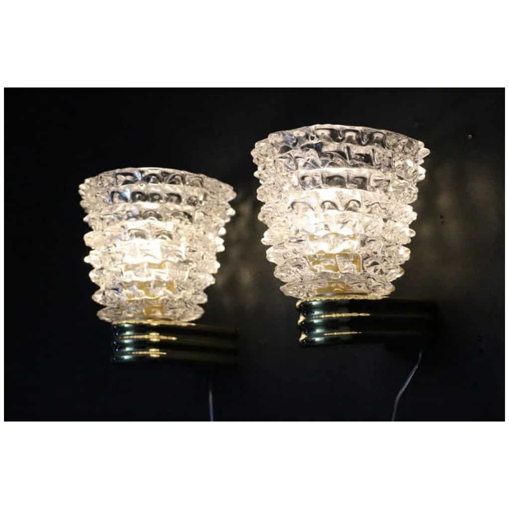 Pair of Rostrato crystal sconces in Murano glass in the style of Barovier and Toso 11