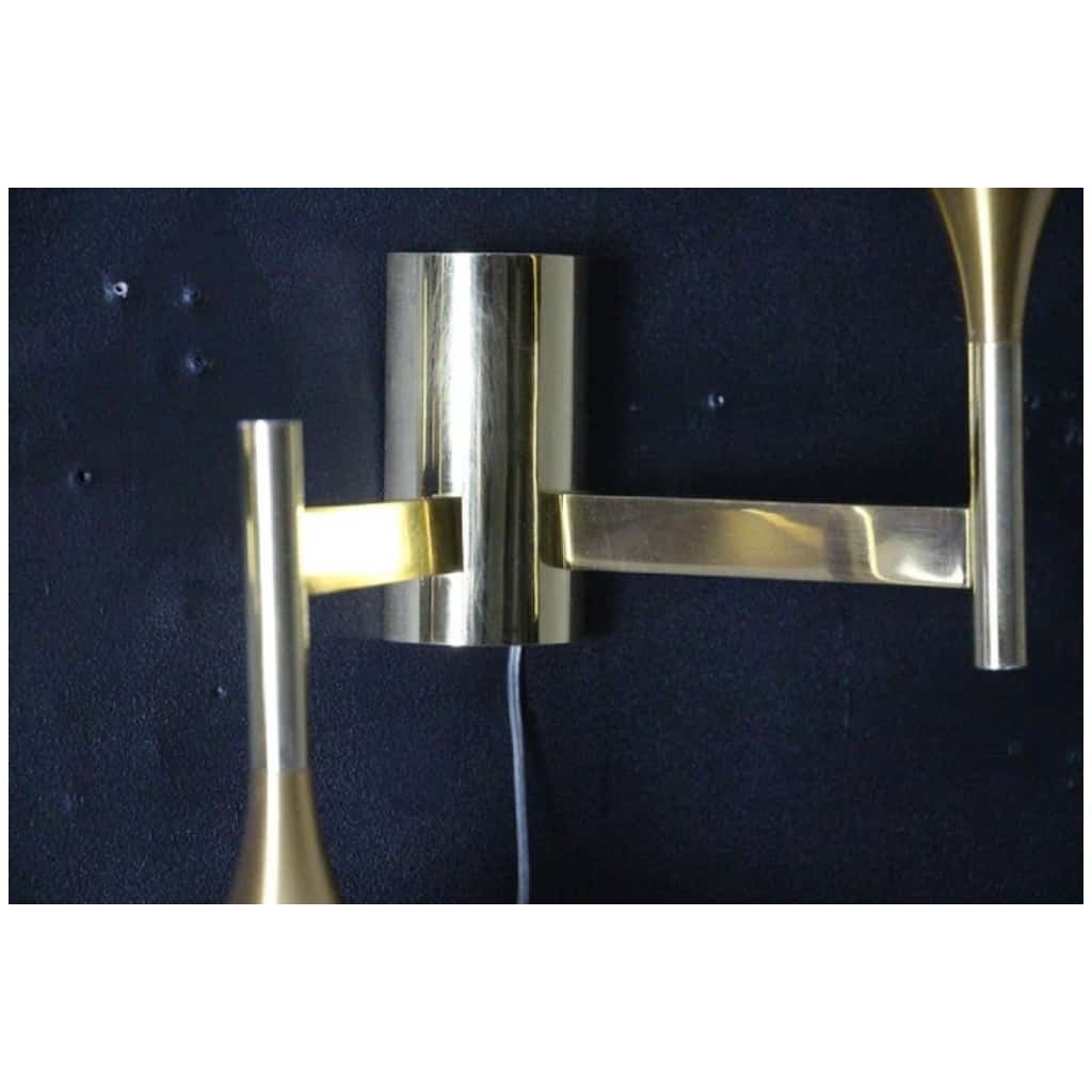 Pair of Mid-Century Brass and White Glass Stilnovo Sciolari Sconces, Wall Sconces 11