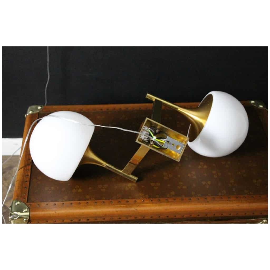 Pair of Mid-Century Brass and White Glass Stilnovo Sciolari Sconces, Wall Sconces 12