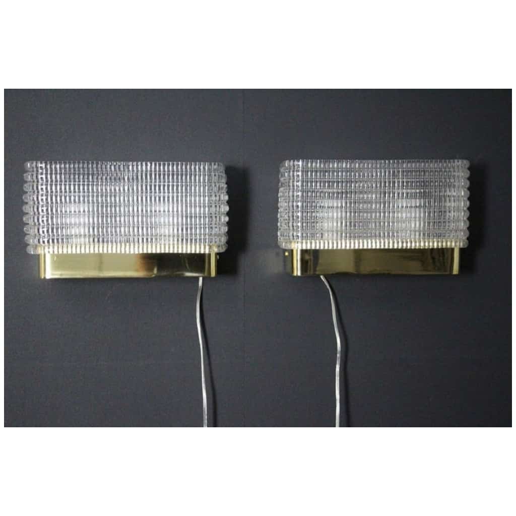 Pair of rectangular textured Murano glass wall sconces 3