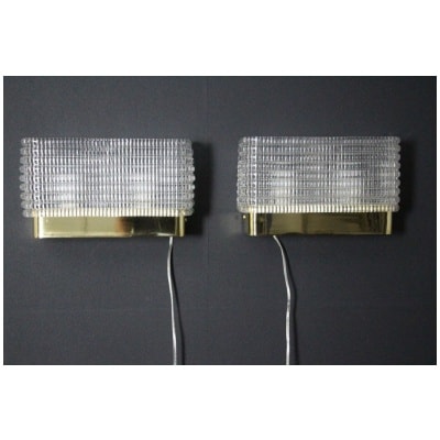 Pair of rectangular wall sconces in textured Murano glass