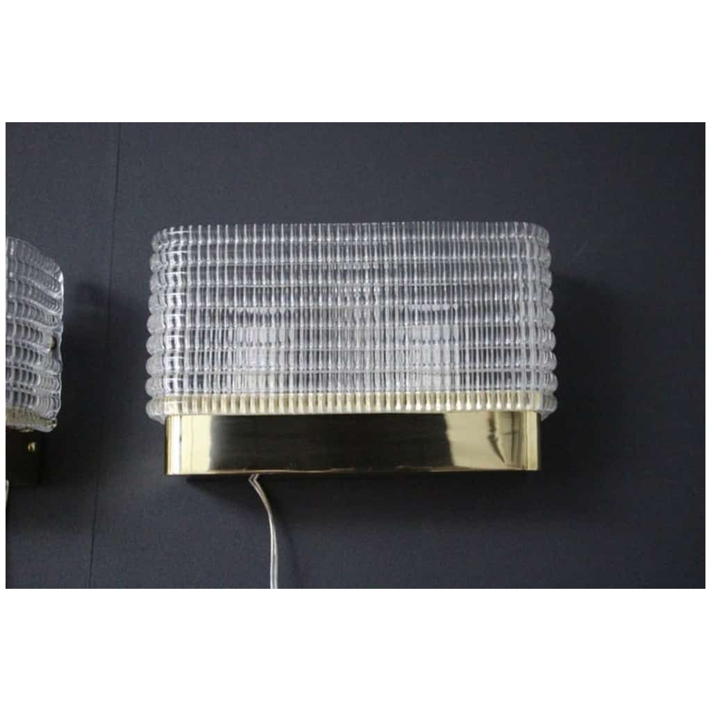 Pair of rectangular textured Murano glass wall sconces 9