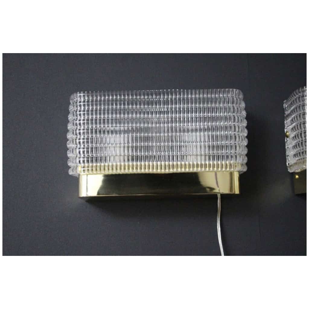 Pair of rectangular textured Murano glass wall sconces 10