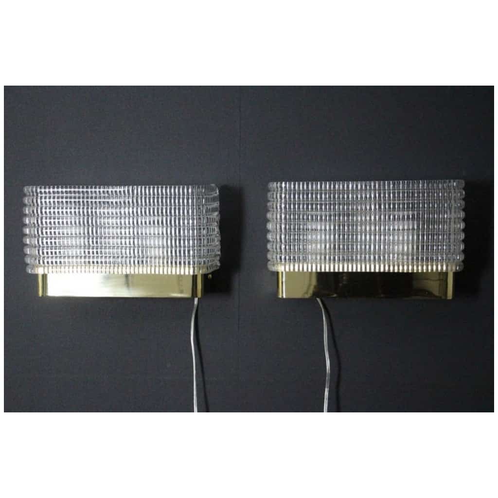 Pair of rectangular textured Murano glass wall sconces 5