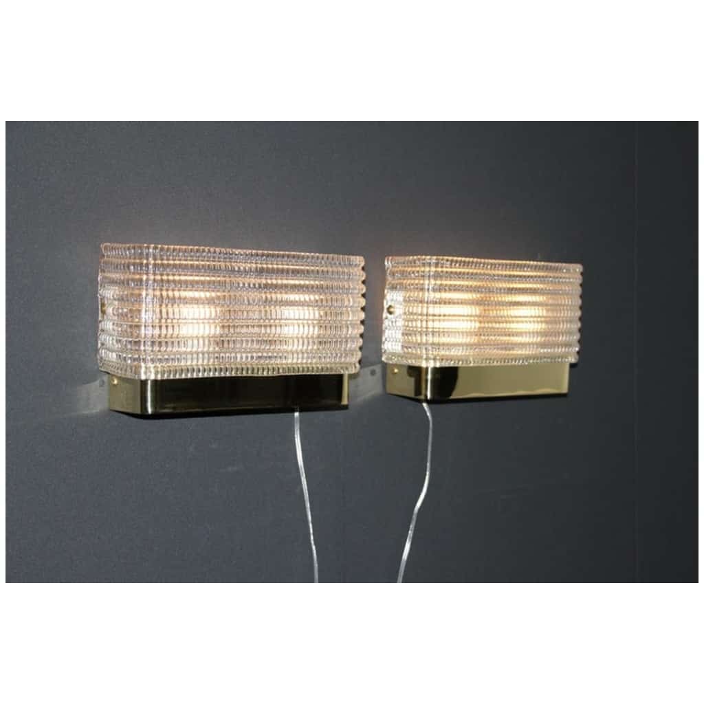 Pair of rectangular textured Murano glass wall sconces 6