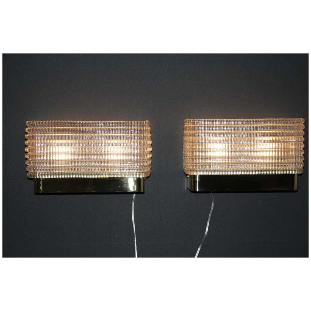 Pair of rectangular textured Murano glass wall sconces 7