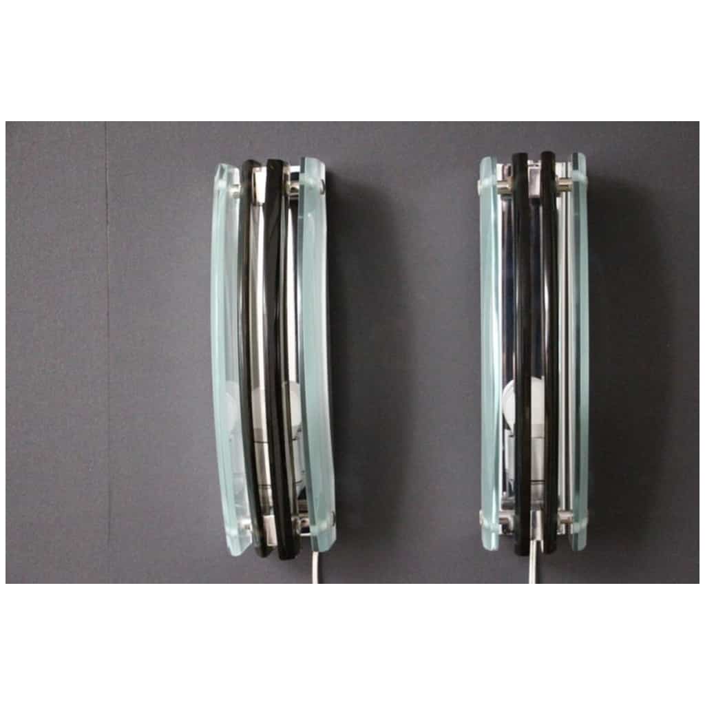 Pair of smoked and light green glass sconces in the Max Ingrand 4 style