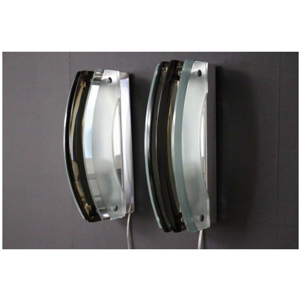 Pair of smoked and light green glass sconces in the Max Ingrand 5 style