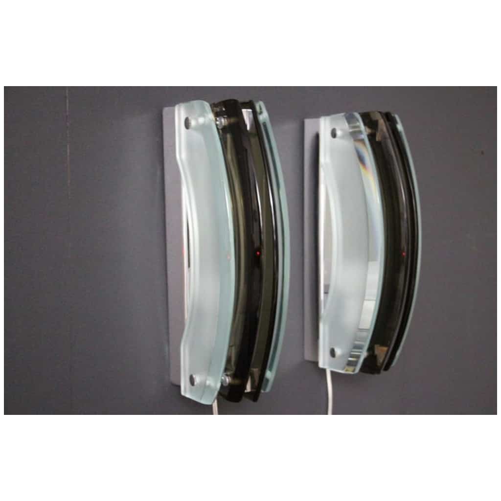 Pair of smoked and light green glass sconces in the Max Ingrand 6 style