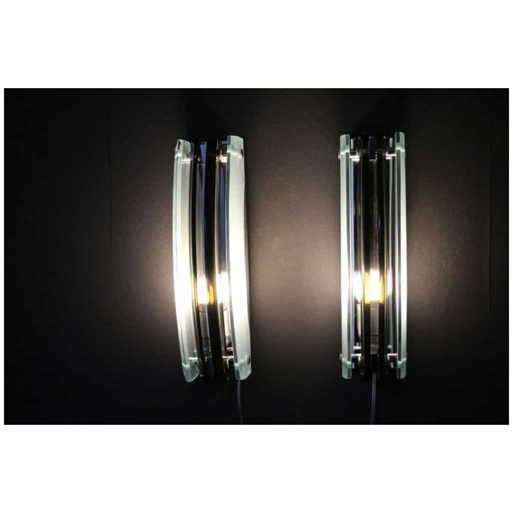 Pair of smoked and light green glass sconces in the Max Ingrand 7 style