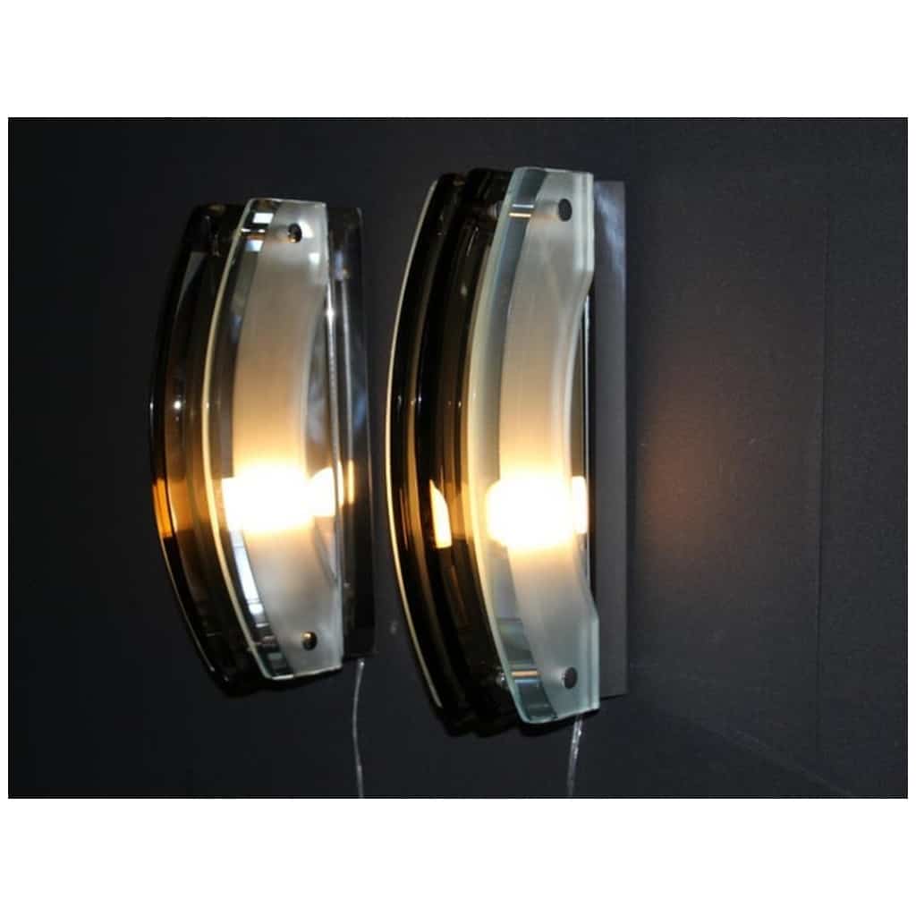 Pair of smoked and light green glass sconces in the Max Ingrand 8 style