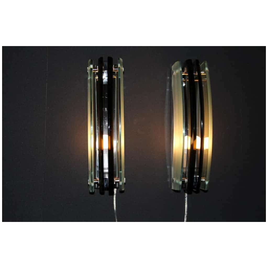 Pair of smoked and light green glass sconces in the Max Ingrand 9 style