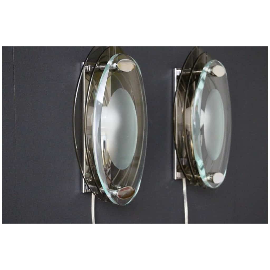 Pair of crystal glass sconces in the style of Max Ingrand and Fontana Arte 5