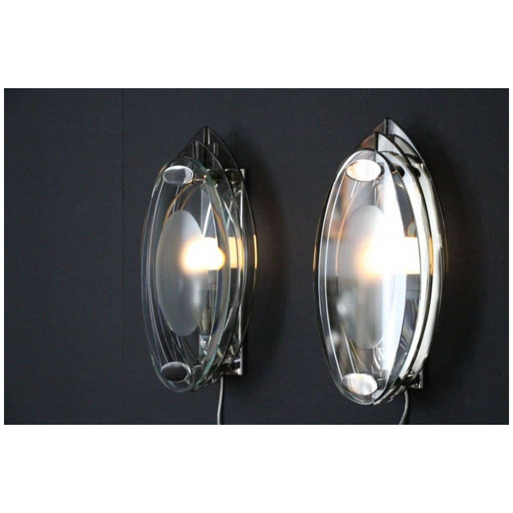 Pair of crystal glass sconces in the style of Max Ingrand and Fontana Arte 9