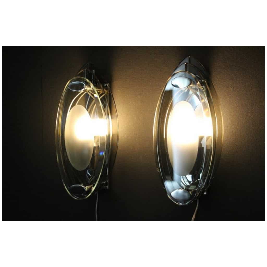 Pair of crystal glass sconces in the style of Max Ingrand and Fontana Arte 10