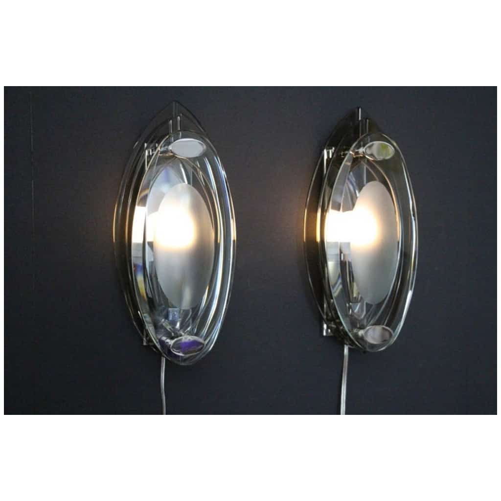 Pair of crystal glass sconces in the style of Max Ingrand and Fontana Arte 11