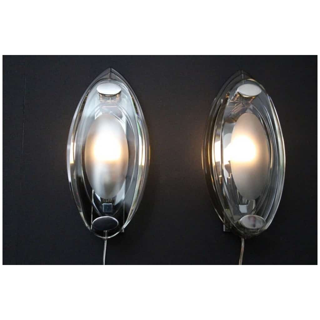 Pair of crystal glass sconces in the style of Max Ingrand and Fontana Arte 12