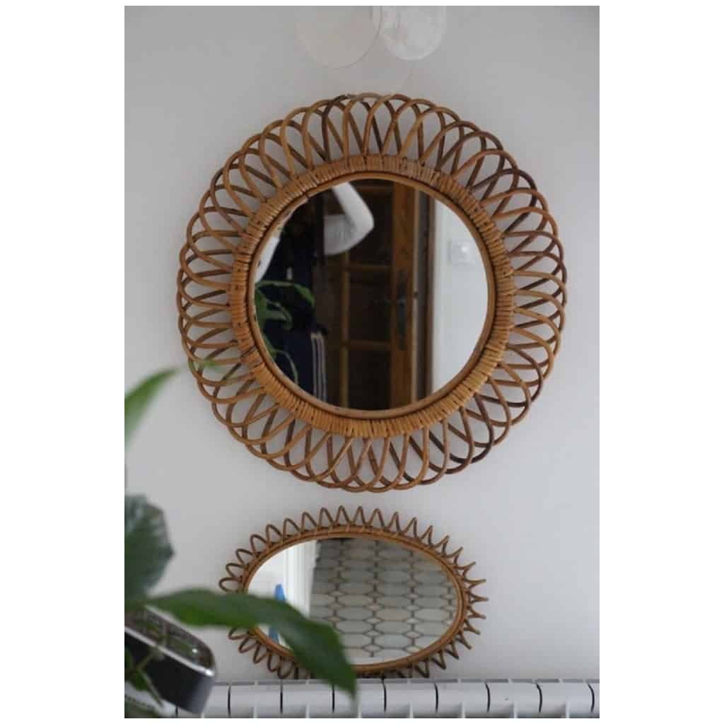 Round wall mirror by Franco Albini in rattan and bamboo from the 1960s 14