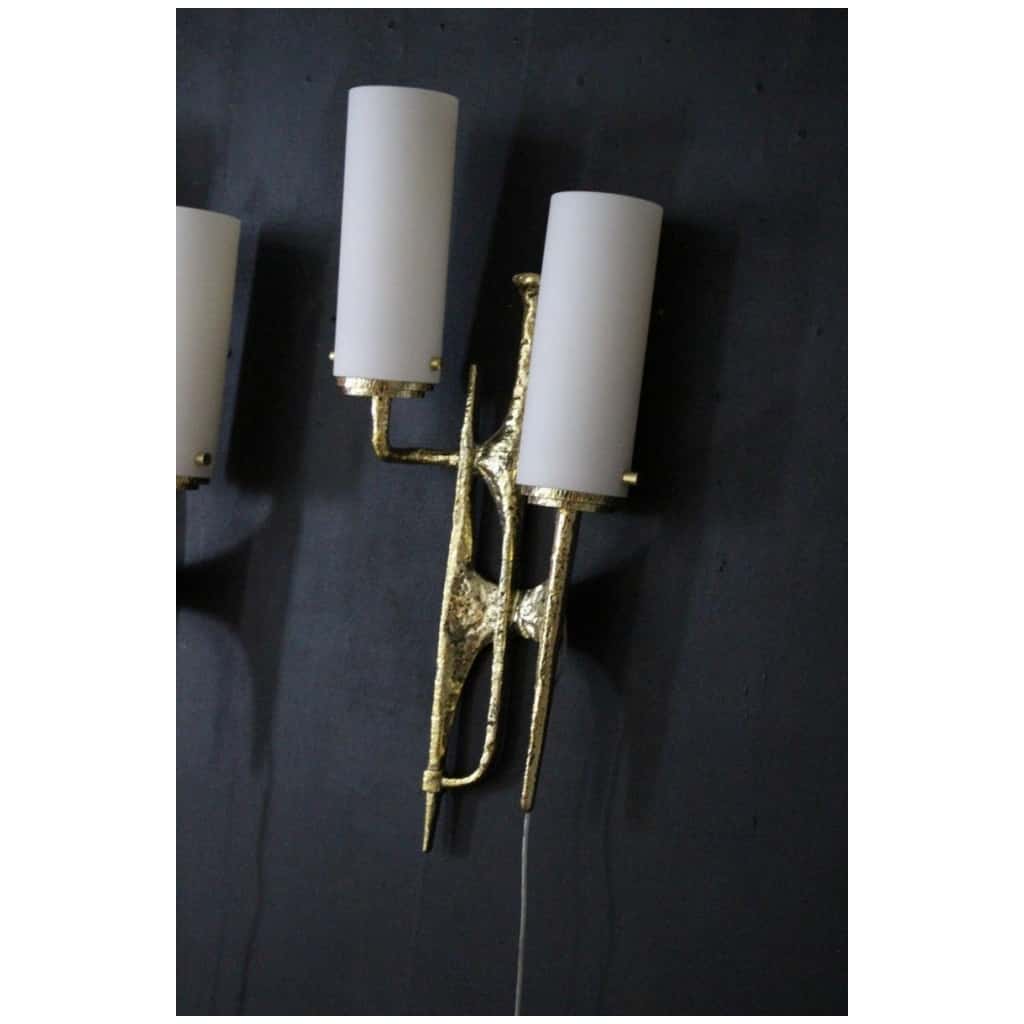 Modern Midcentury Pair of Maison Arlus style bronze wall sconces by Felix Agostini 19