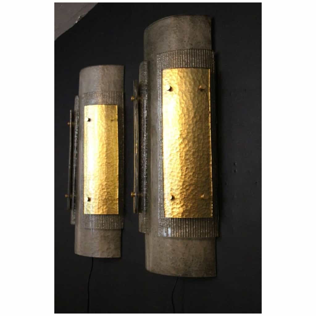 Pair of large modern wall lights in gray and gold Murano glass 20