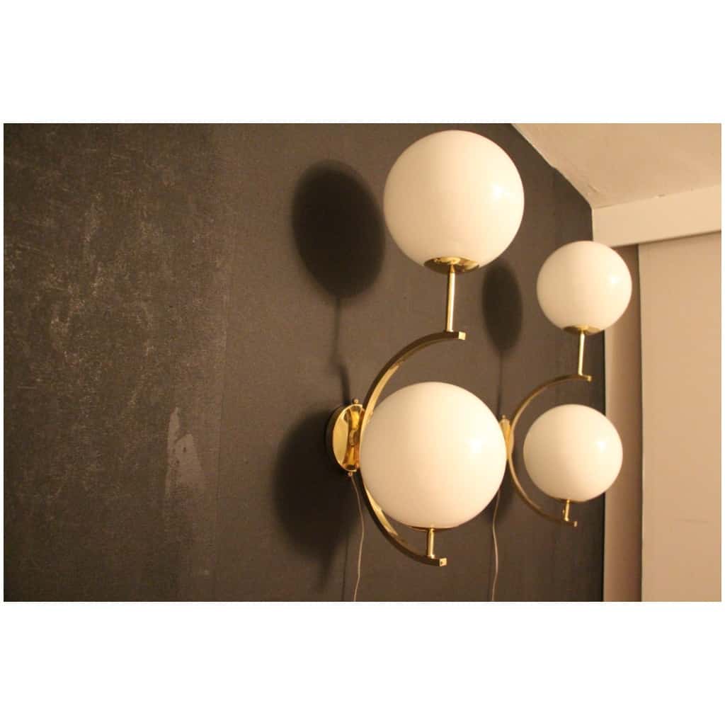 Pair of modern globes in brass and white Murano glass, Stilnovo style 19