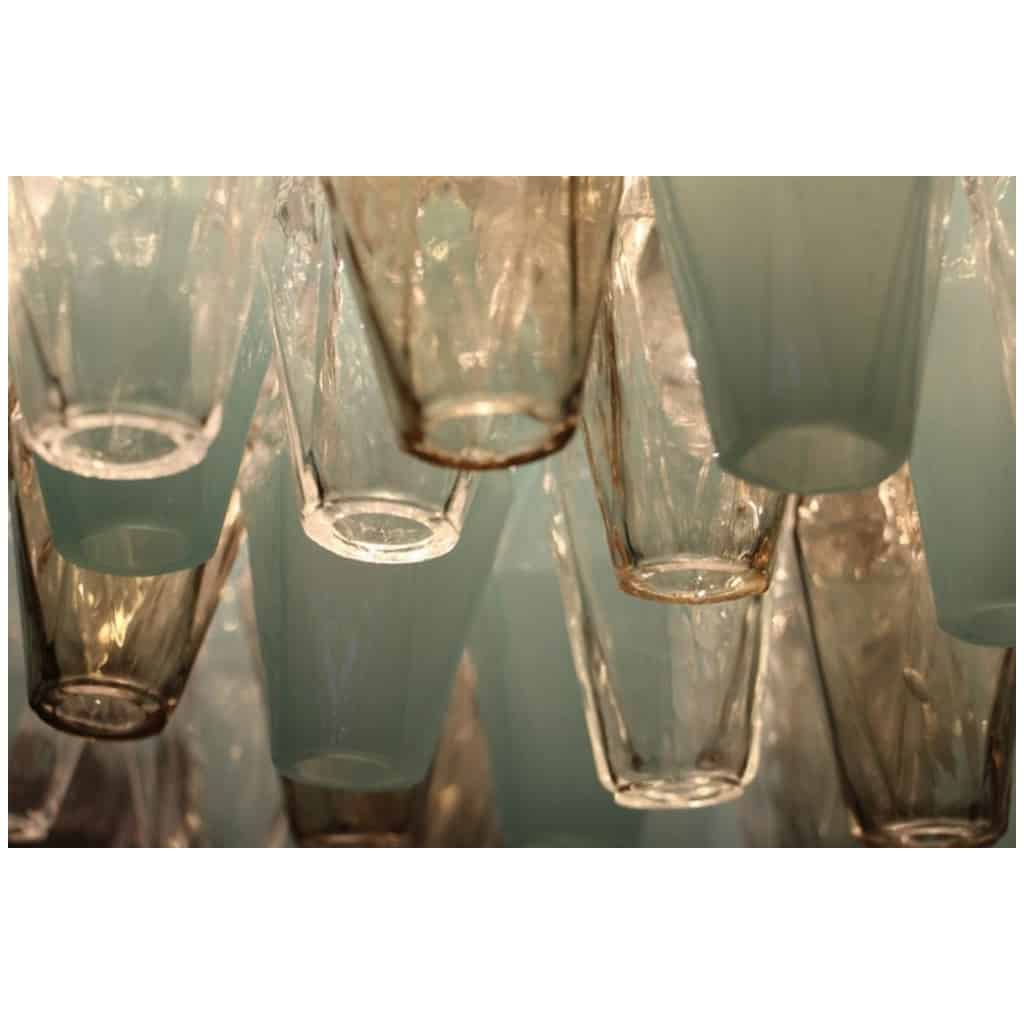 Lustre rond de style Venini du milieu du siècle dernier en bleu, ambre et blanc Poliedri 6