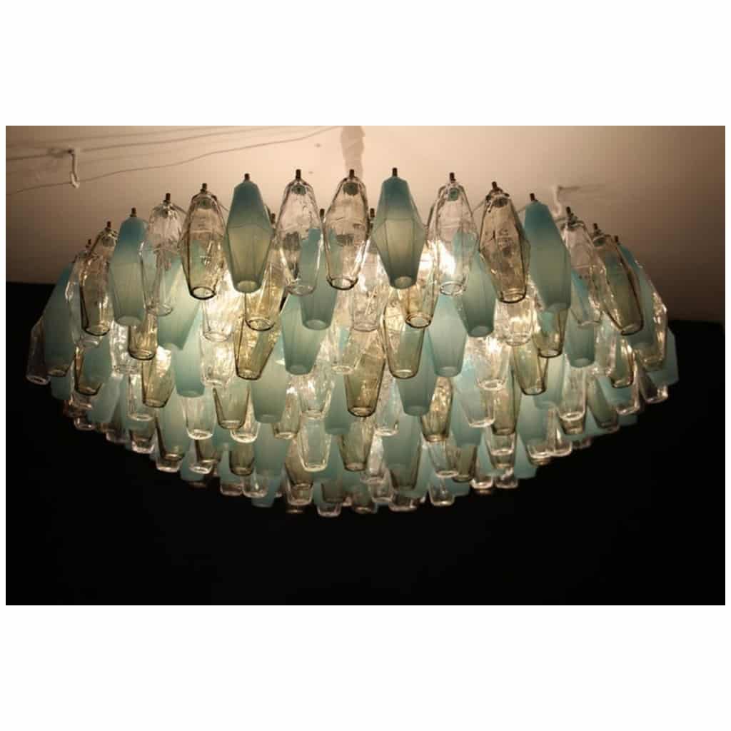 Round Mid-Century Venini Style Chandelier in Blue, Amber and White Poliedri 8