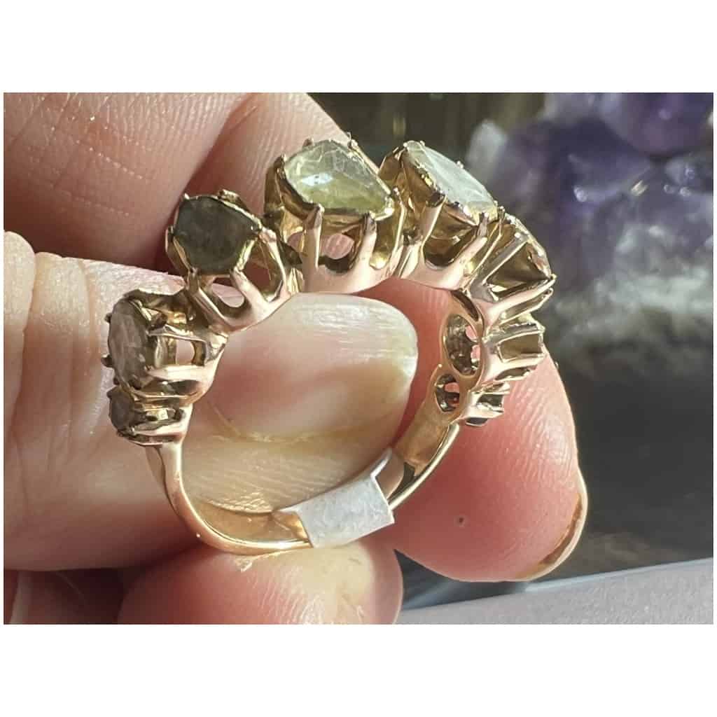 Half alliance ring, 18 carat gold, set with 7 diamonds "old cut" 5