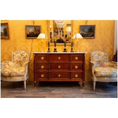 Martin Ohneberg Commode en Acajou à Dessus de Marbre Blanc de Carrare Époque Louis XVI