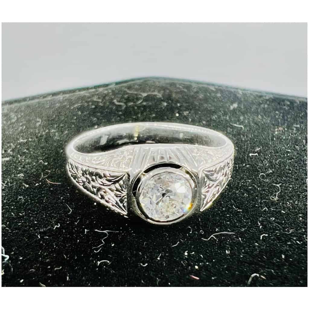 Signet Ring In 18 Carat White Gold Set In Its Center With An Old Cut Diamond For 1 Carat About 4