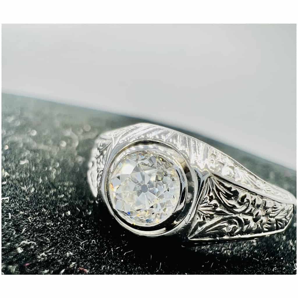 Signet Ring In 18 Carat White Gold Set In Its Center With An Old Cut Diamond For 1 Carat About 7